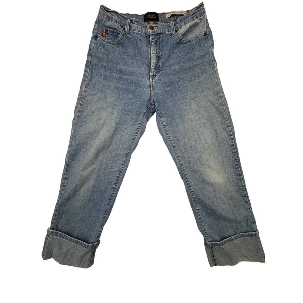 NYDJ Straight Leg Jeans Women 8 Blue‎ Cuffed High Rise Made in USA